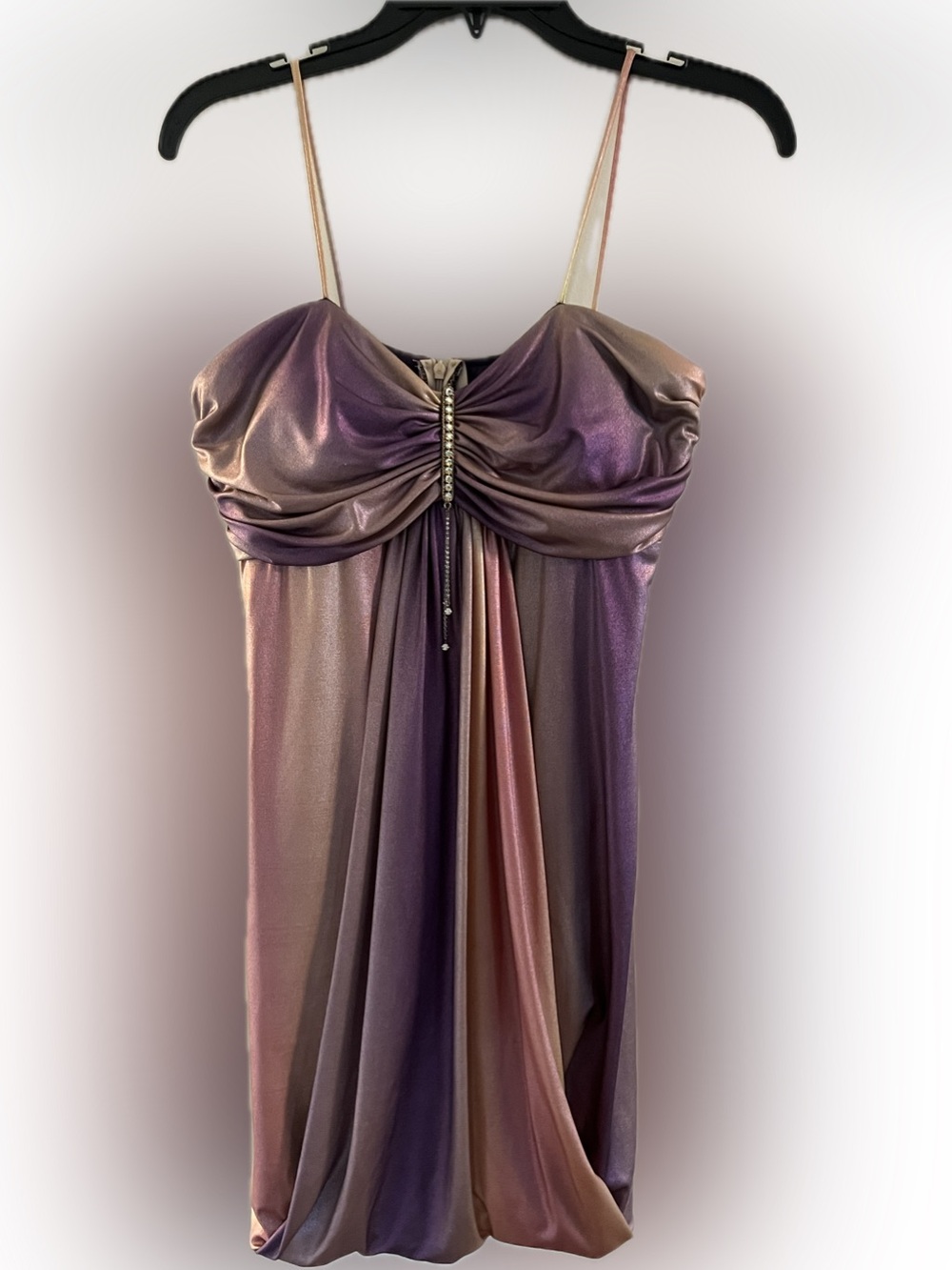 Shimmery Ombre Slip Dress with Rhinestone Accent